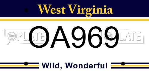 OA969 West Virginia License Plate