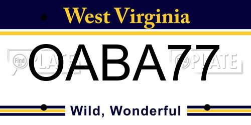OABA77 West Virginia License Plate
