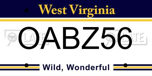 OABZ56 West Virginia License Plate