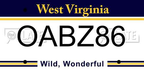 OABZ86 West Virginia License Plate