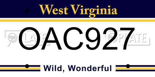 OAC927 West Virginia License Plate