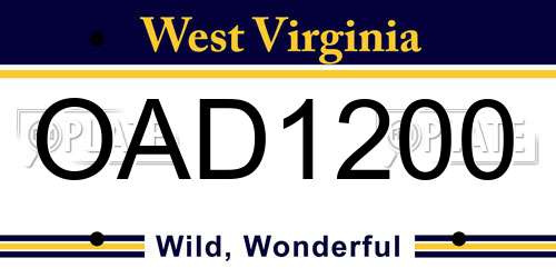 OAD1200 West Virginia License Plate