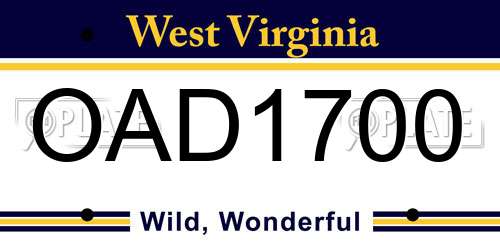 OAD1700 West Virginia License Plate