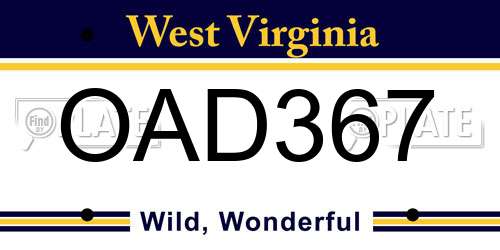 OAD367 West Virginia License Plate