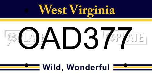 OAD377 West Virginia License Plate