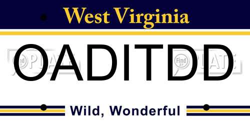 OADITDD West Virginia License Plate