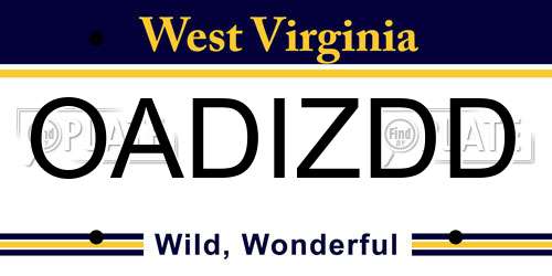OADIZDD West Virginia License Plate