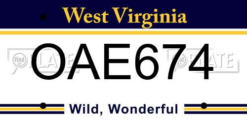 OAE674 West Virginia License Plate