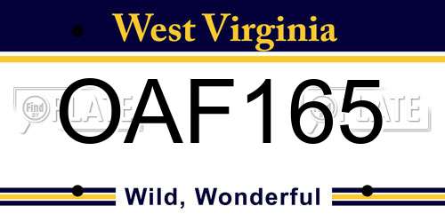 OAF165 West Virginia License Plate