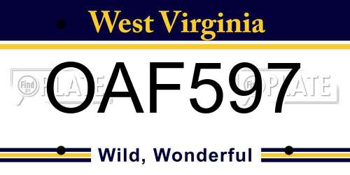OAF597 West Virginia License Plate