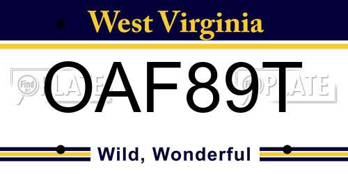 OAF89T West Virginia License Plate