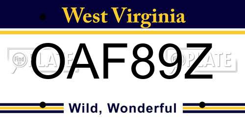 OAF89Z West Virginia License Plate