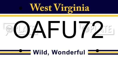 OAFU72 West Virginia License Plate
