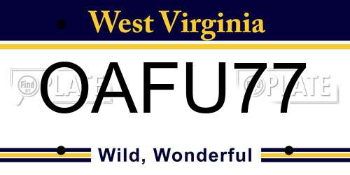 OAFU77 West Virginia License Plate