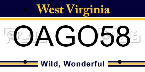 OAGO58 West Virginia License Plate