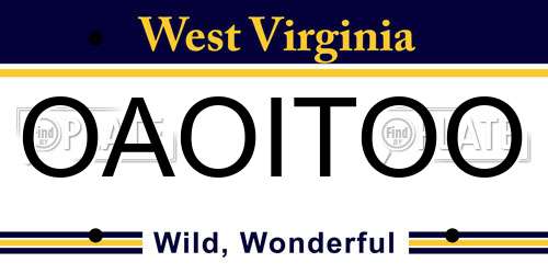 OAOITOO West Virginia License Plate