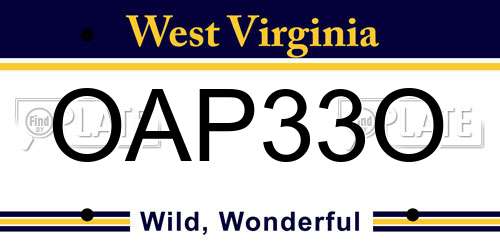 OAP33O West Virginia License Plate