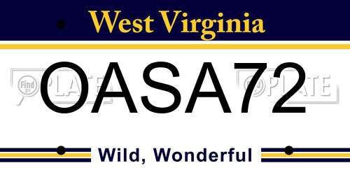 OASA72 West Virginia License Plate