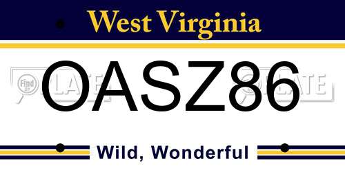 OASZ86 West Virginia License Plate