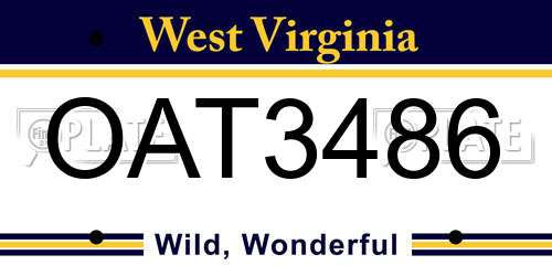 OAT3486 West Virginia License Plate