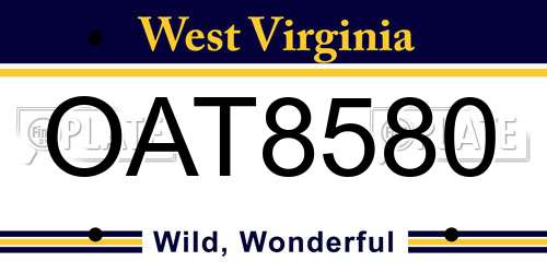 OAT8580 West Virginia License Plate