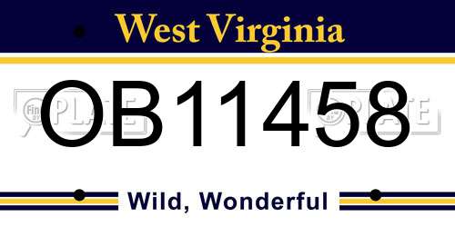 OB11458 West Virginia License Plate