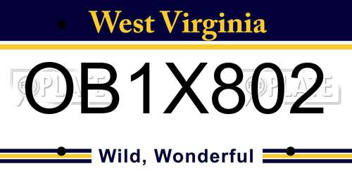 OB1X802 West Virginia License Plate