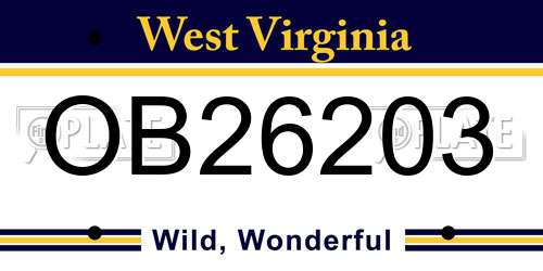 OB26203 West Virginia License Plate