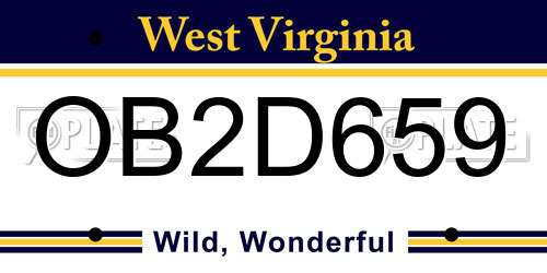 OB2D659 West Virginia License Plate