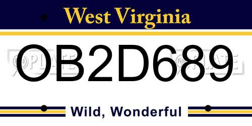 OB2D689 West Virginia License Plate