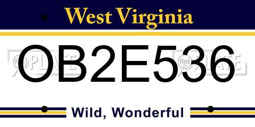 OB2E536 West Virginia License Plate