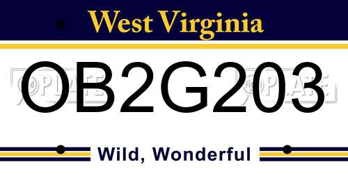 OB2G203 West Virginia License Plate