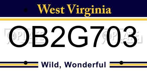 OB2G703 West Virginia License Plate