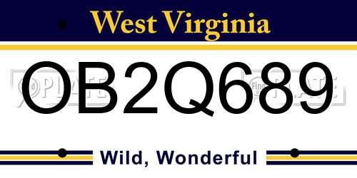 OB2Q689 West Virginia License Plate
