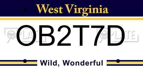 OB2T7D West Virginia License Plate