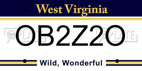 OB2Z2O West Virginia License Plate