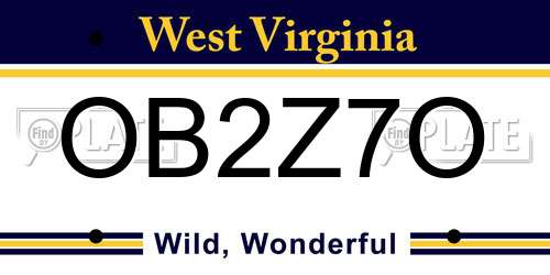 OB2Z7O West Virginia License Plate