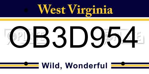 OB3D954 West Virginia License Plate