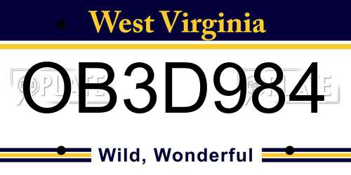 OB3D984 West Virginia License Plate