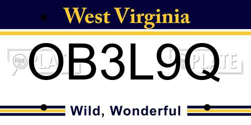 OB3L9Q West Virginia License Plate