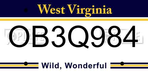 OB3Q984 West Virginia License Plate