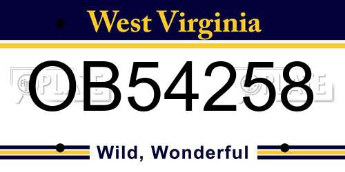 OB54258 West Virginia License Plate