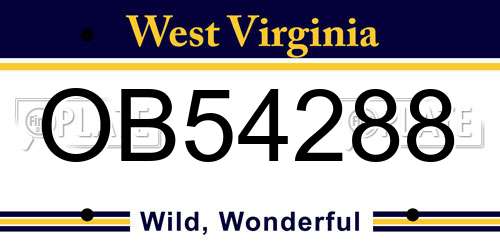 OB54288 West Virginia License Plate