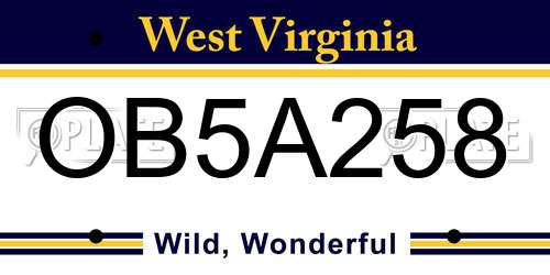 OB5A258 West Virginia License Plate