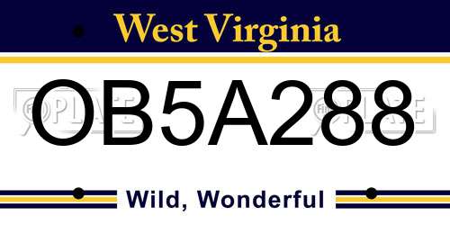 OB5A288 West Virginia License Plate