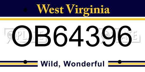 OB64396 West Virginia License Plate