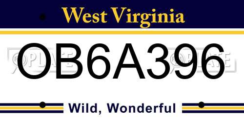 OB6A396 West Virginia License Plate