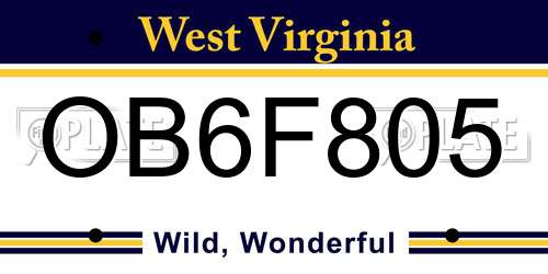 OB6F805 West Virginia License Plate