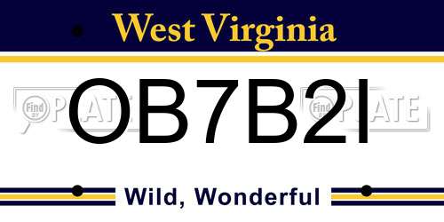 OB7B2I West Virginia License Plate