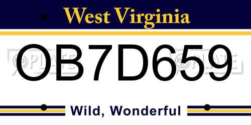 OB7D659 West Virginia License Plate